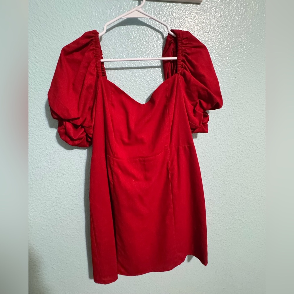 Chic Red Puff Sleeve Mini Dress